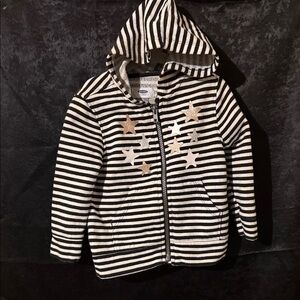 Old Navy Black and White Striped Hoodie with Gold Stars